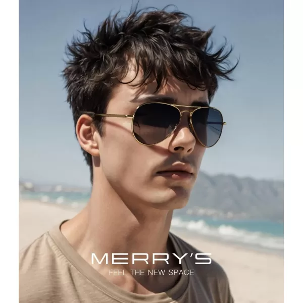 MERRYS Classic Aviator Military Polarized Sunglasses for Men or Women S856223k Gold FrameBlue Tinted Gradient Polarized Lens