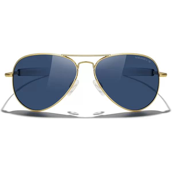 MERRYS Classic Aviator Military Polarized Sunglasses for Men or Women S856223k Gold FrameBlue Tinted Polarized Lens