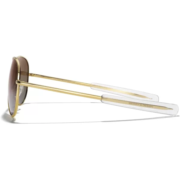 MERRYS Classic Aviator Military Polarized Sunglasses for Men or Women S856223k Gold FrameBrown Gradient Polarized Lens