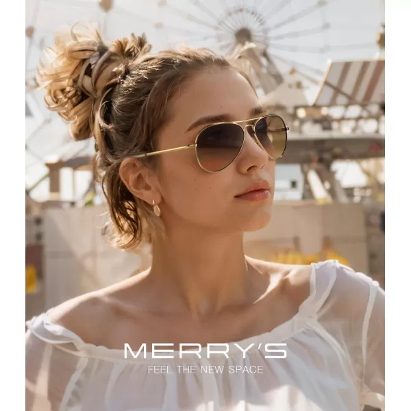 MERRYS Classic Aviator Military Polarized Sunglasses for Men or Women S856223k Gold FrameBrown Gradient Polarized Lens