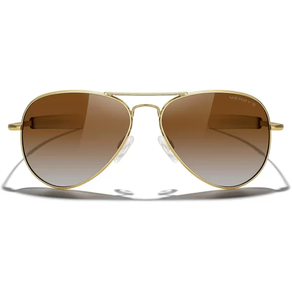 MERRYS Classic Aviator Military Polarized Sunglasses for Men or Women S856223k Gold FrameBrown Gradient Polarized Lens