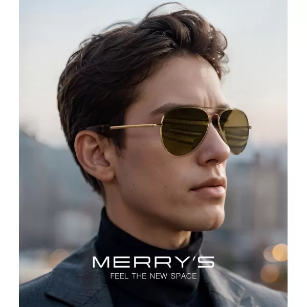 MERRYS Classic Aviator Military Polarized Sunglasses for Men or Women S856223k Gold FrameBrown Polarized Lens