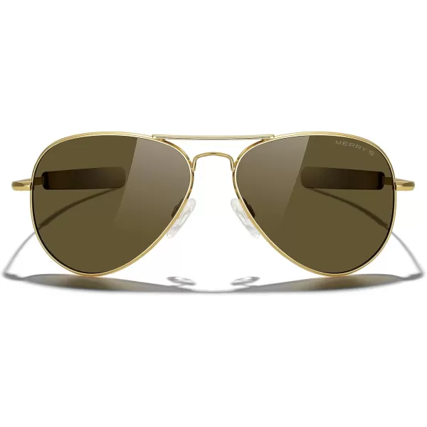 MERRYS Classic Aviator Military Polarized Sunglasses for Men or Women S856223k Gold FrameBrown Polarized Lens