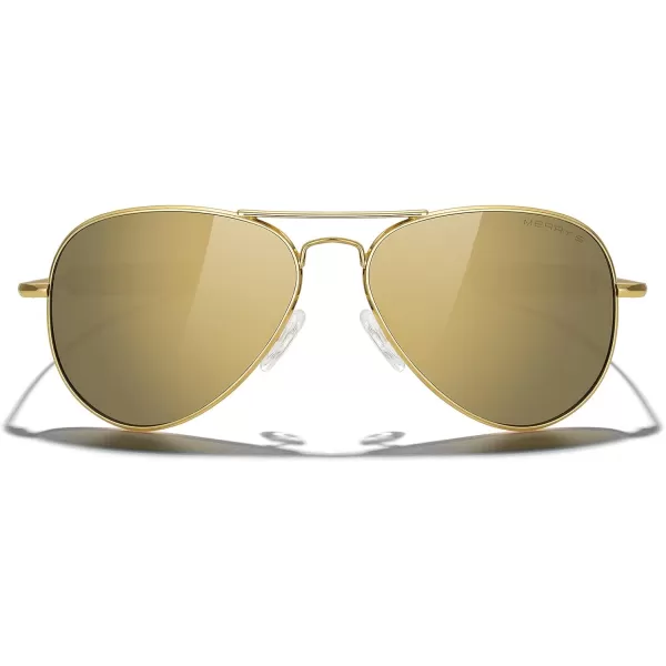 MERRYS Classic Aviator Military Polarized Sunglasses for Men or Women S856223k Gold FrameGold Mirror Polarized Lens
