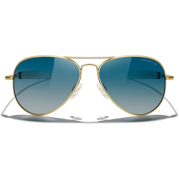 MERRYS Classic Aviator Military Polarized Sunglasses for Men or Women S856223k Gold FrameGreen Gradient Polarized Lens