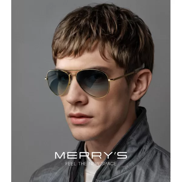 MERRYS Classic Aviator Military Polarized Sunglasses for Men or Women S856223k Gold FrameGreen Gradient Polarized Lens