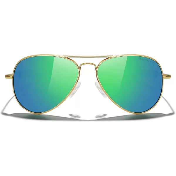 MERRYS Classic Aviator Military Polarized Sunglasses for Men or Women S856223k Gold FrameGreen Mirror Polarized Lens