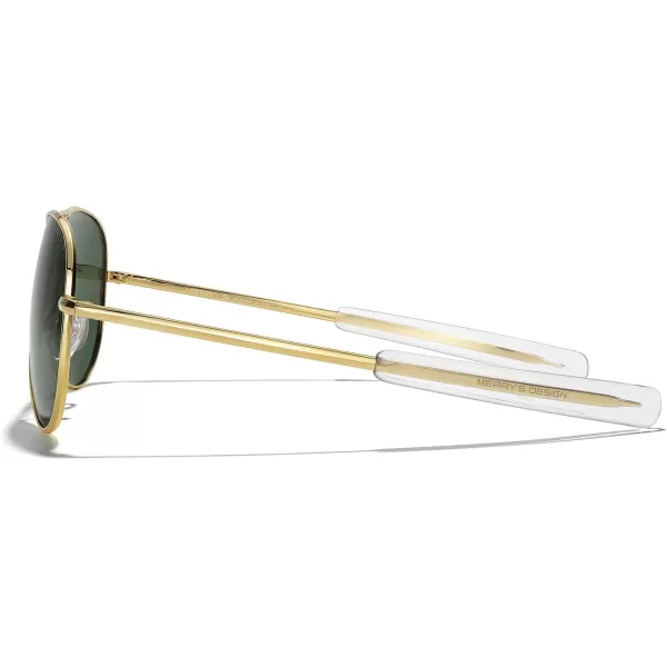 MERRYS Classic Aviator Military Polarized Sunglasses for Men or Women S856223k Gold FrameGreen Polarized Lens