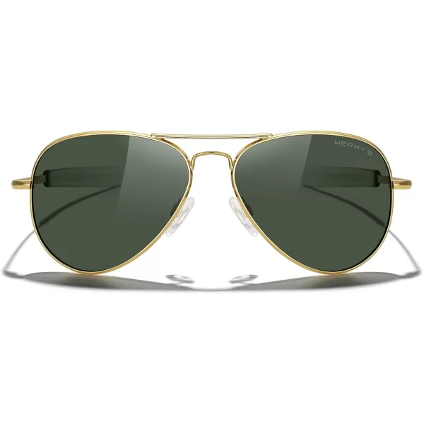 MERRYS Classic Aviator Military Polarized Sunglasses for Men or Women S856223k Gold FrameGreen Polarized Lens