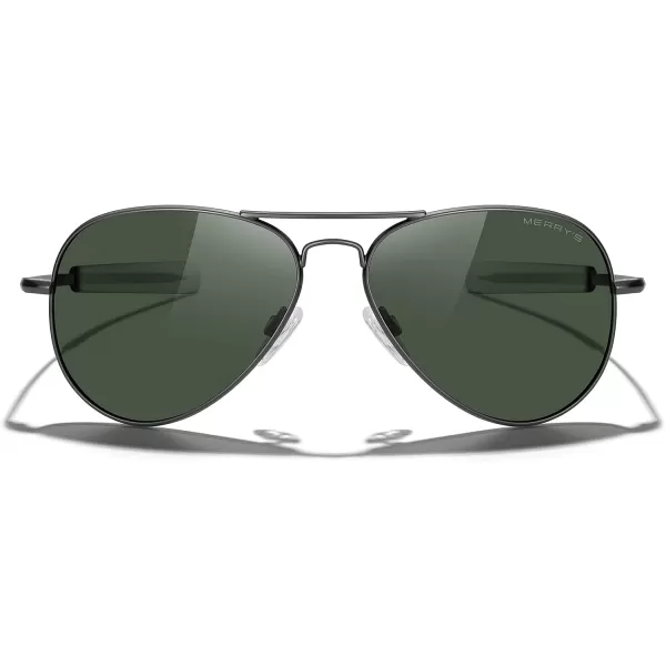 MERRYS Classic Aviator Military Polarized Sunglasses for Men or Women S8562Gun FrameGreen Polarized Lens