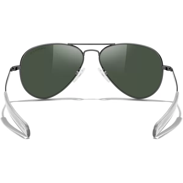 MERRYS Classic Aviator Military Polarized Sunglasses for Men or Women S8562Gun FrameGreen Polarized Lens
