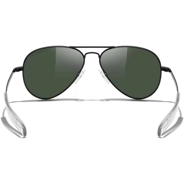 MERRYS Classic Aviator Military Polarized Sunglasses for Men or Women S8562Matte Black FrameGreen Polarized Lens