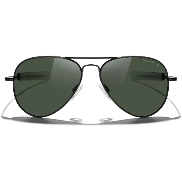 MERRYS Classic Aviator Military Polarized Sunglasses for Men or Women S8562Matte Black FrameGreen Polarized Lens
