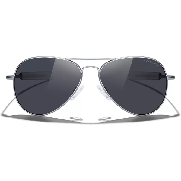 MERRYS Classic Aviator Military Polarized Sunglasses for Men or Women S8562Matte Chrome FrameBlack Polarized Lens