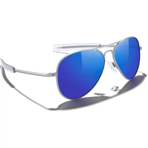 MERRYS Classic Aviator Military Polarized Sunglasses for Men or Women S8562Matte Chrome FrameDark Blue Mirror Polarized Lens