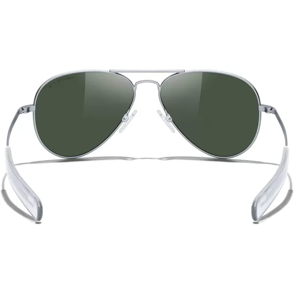 MERRYS Classic Aviator Military Polarized Sunglasses for Men or Women S8562Matte Chrome FrameGreen Polarized Lens