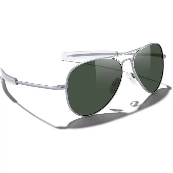 MERRYS Classic Aviator Military Polarized Sunglasses for Men or Women S8562Matte Chrome FrameGreen Polarized Lens
