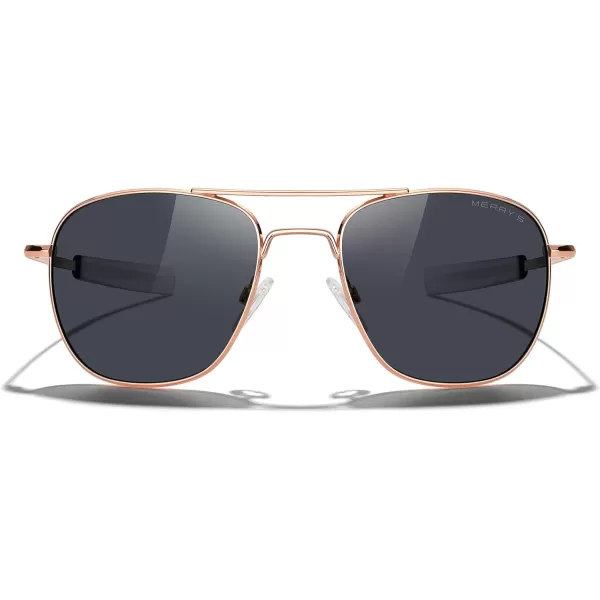 MERRYS Classic Square Aviator Military Polarized Sunglasses for Men or Women S863622k Rose Gold FrameBlack Polarized Lens