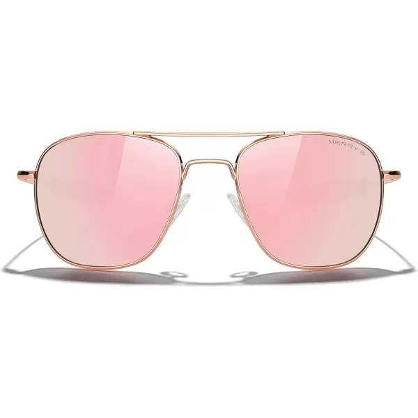 MERRYS Classic Square Aviator Military Polarized Sunglasses for Men or Women S863622k Rose Gold FrameRose Gold Polarized Lens