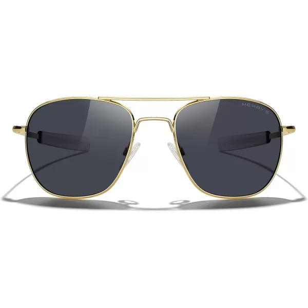 MERRYS Classic Square Aviator Military Polarized Sunglasses for Men or Women S863623k Gold FrameBlack Polarized Lens
