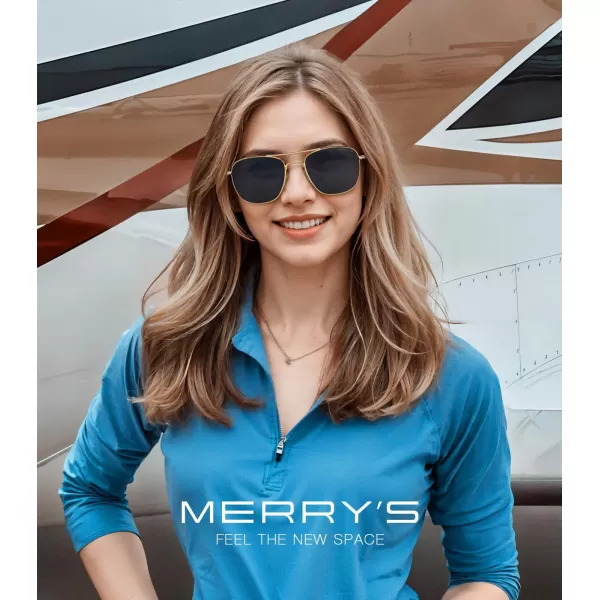 MERRYS Classic Square Aviator Military Polarized Sunglasses for Men or Women S863623k Gold FrameBlack Polarized Lens