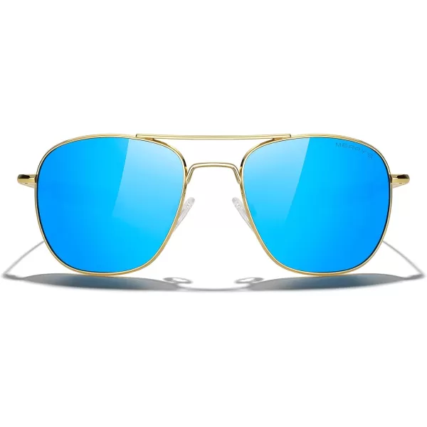 MERRYS Classic Square Aviator Military Polarized Sunglasses for Men or Women S863623k Gold FrameBlue Mirror Polarized Lens