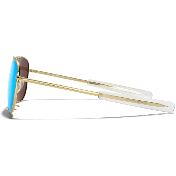 MERRYS Classic Square Aviator Military Polarized Sunglasses for Men or Women S863623k Gold FrameBlue Mirror Polarized Lens