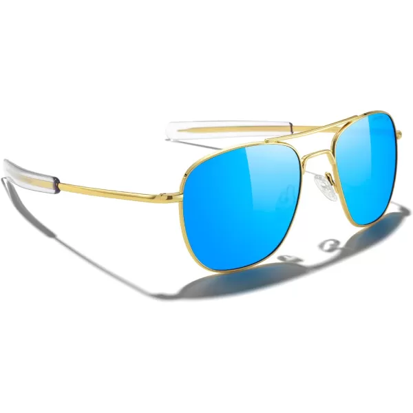 MERRYS Classic Square Aviator Military Polarized Sunglasses for Men or Women S863623k Gold FrameBlue Mirror Polarized Lens
