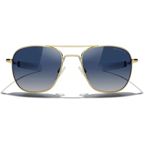 MERRYS Classic Square Aviator Military Polarized Sunglasses for Men or Women S863623k Gold FrameBlue Tinted Gradient Polarized Lens