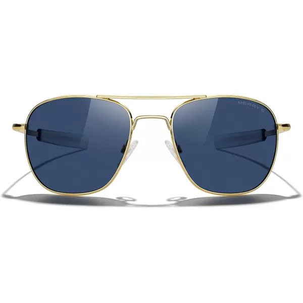 MERRYS Classic Square Aviator Military Polarized Sunglasses for Men or Women S863623k Gold FrameBlue Tinted Polarized Lens