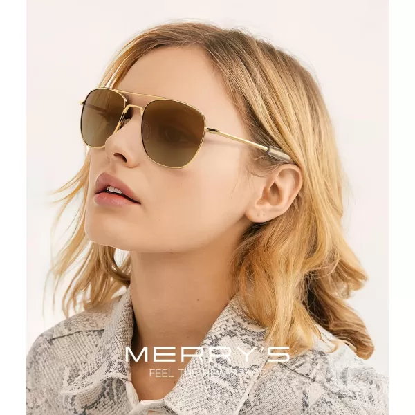 MERRYS Classic Square Aviator Military Polarized Sunglasses for Men or Women S863623k Gold FrameBrown Gradient Polarized Lens