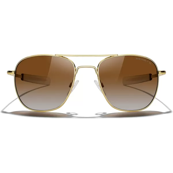 MERRYS Classic Square Aviator Military Polarized Sunglasses for Men or Women S863623k Gold FrameBrown Gradient Polarized Lens