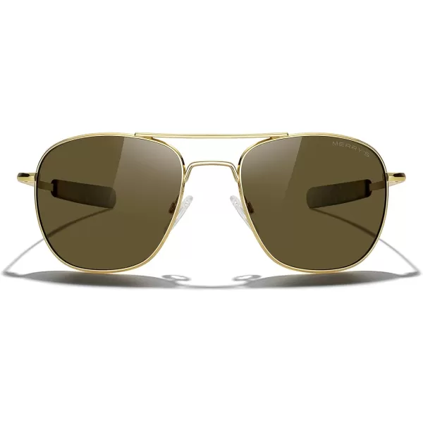MERRYS Classic Square Aviator Military Polarized Sunglasses for Men or Women S863623k Gold FrameBrown Polarized Lens