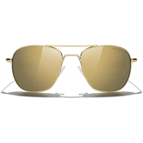 MERRYS Classic Square Aviator Military Polarized Sunglasses for Men or Women S863623k Gold FrameGold Mirror Polarized Lens