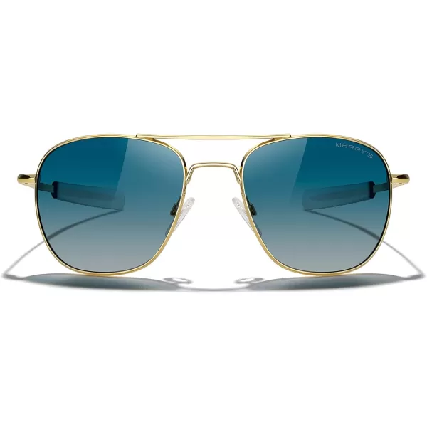 MERRYS Classic Square Aviator Military Polarized Sunglasses for Men or Women S863623k Gold FrameGreen Gradient Polarized Lens