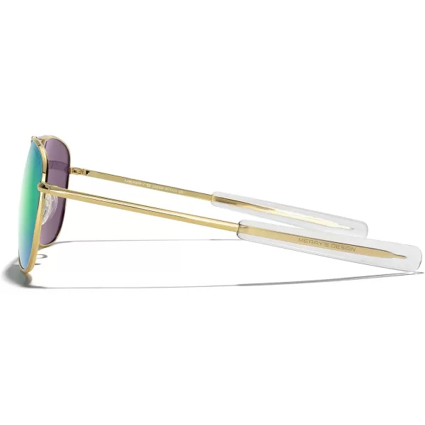MERRYS Classic Square Aviator Military Polarized Sunglasses for Men or Women S863623k Gold FrameGreen Mirror Polarized Lens