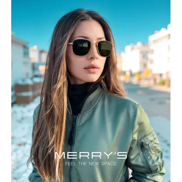 MERRYS Classic Square Aviator Military Polarized Sunglasses for Men or Women S863623k Gold FrameGreen Polarized Lens