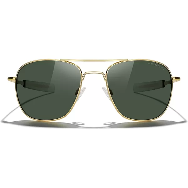MERRYS Classic Square Aviator Military Polarized Sunglasses for Men or Women S863623k Gold FrameGreen Polarized Lens