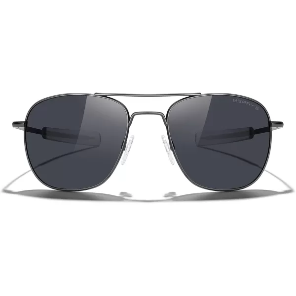 MERRYS Classic Square Aviator Military Polarized Sunglasses for Men or Women S8636Gun FrameBlack Polarized Lens