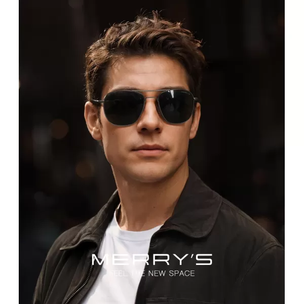 MERRYS Classic Square Aviator Military Polarized Sunglasses for Men or Women S8636Gun FrameBlack Polarized Lens