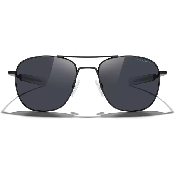MERRYS Classic Square Aviator Military Polarized Sunglasses for Men or Women S8636Matte Black FrameBlack Polarized Lens