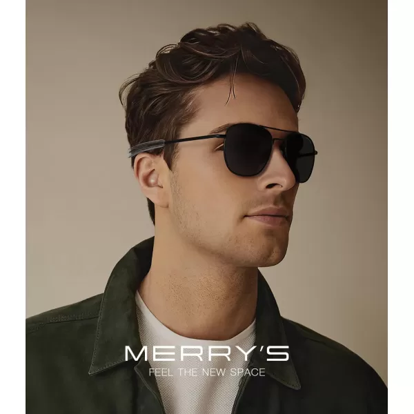 MERRYS Classic Square Aviator Military Polarized Sunglasses for Men or Women S8636Matte Black FrameBlack Polarized Lens