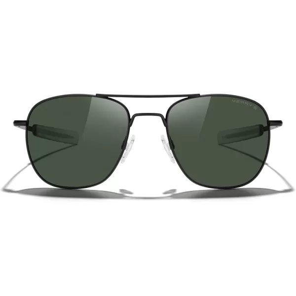 MERRYS Classic Square Aviator Military Polarized Sunglasses for Men or Women S8636Matte Black FrameGreen Polarized Lens