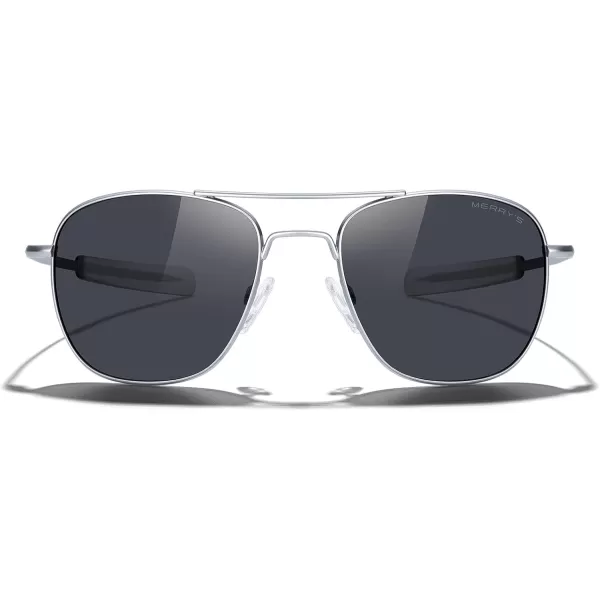 MERRYS Classic Square Aviator Military Polarized Sunglasses for Men or Women S8636Matte Chrome FrameBlack Polarized Lens