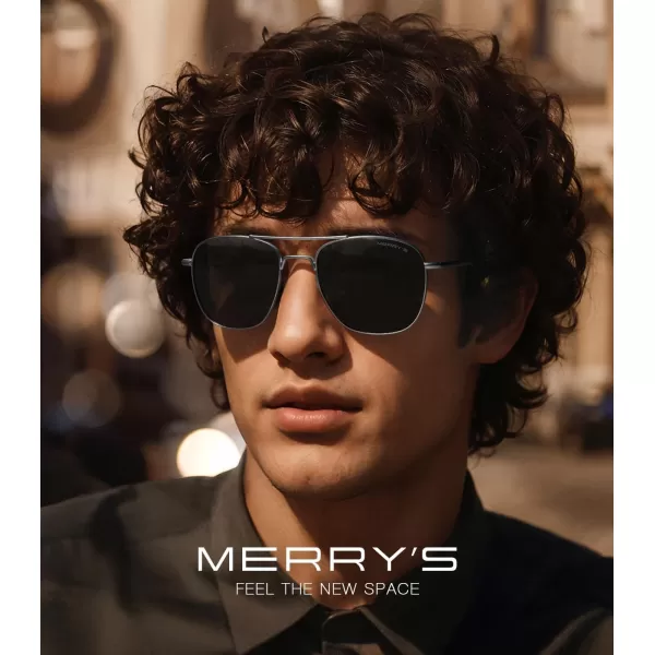 MERRYS Classic Square Aviator Military Polarized Sunglasses for Men or Women S8636Matte Chrome FrameBlack Polarized Lens