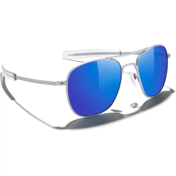 MERRYS Classic Square Aviator Military Polarized Sunglasses for Men or Women S8636Matte Chrome FrameDark Blue Mirror Polarized Lens