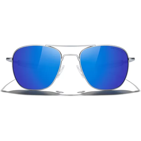 MERRYS Classic Square Aviator Military Polarized Sunglasses for Men or Women S8636Matte Chrome FrameDark Blue Mirror Polarized Lens