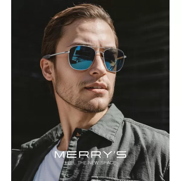 MERRYS Classic Square Aviator Military Polarized Sunglasses for Men or Women S8636Matte Chrome FrameDark Blue Mirror Polarized Lens