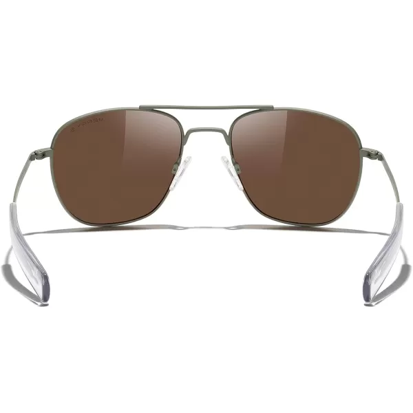 MERRYS Classic Square Aviator Military Polarized Sunglasses for Men or Women S8636Military Olive FrameAmerican Tan Polarized Lens