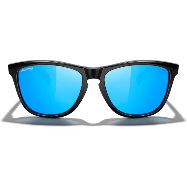 MERRYS Classic Square Polarized Sunglasses For Men Women Fashion Trend Sports Sunglasses S9013Black FrameBlue Mirror Polarized Lens